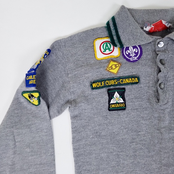 Vintage Authentic Boy Scout Shirt Wolf Cubs Top long sleeve collar badges - Picture 3 of 5